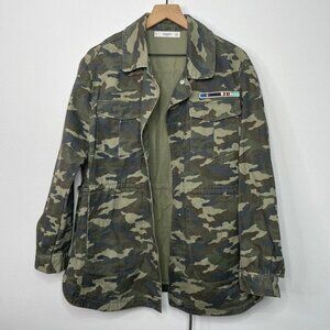 Mango Womens Camo Cargo Jacket Size Medium Oversized Baggy Streetwear Cotton